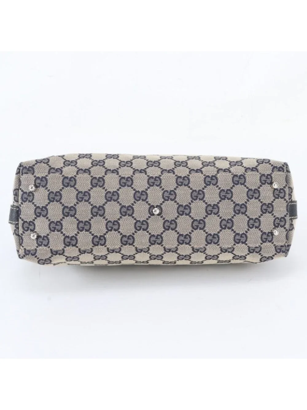 Gucci GG Canvas Sherry Line Leather Tote Shoulder Hand Navy